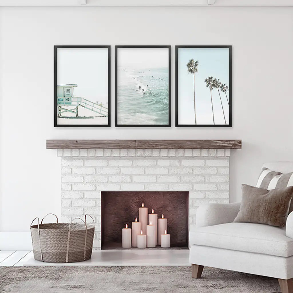 California Coastal Wall Art Set of 3. Lifeguard, Surfers