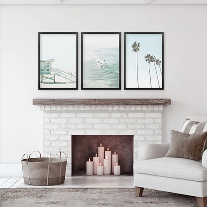 California Coastal Wall Art Set of 3. Lifeguard, Surfers