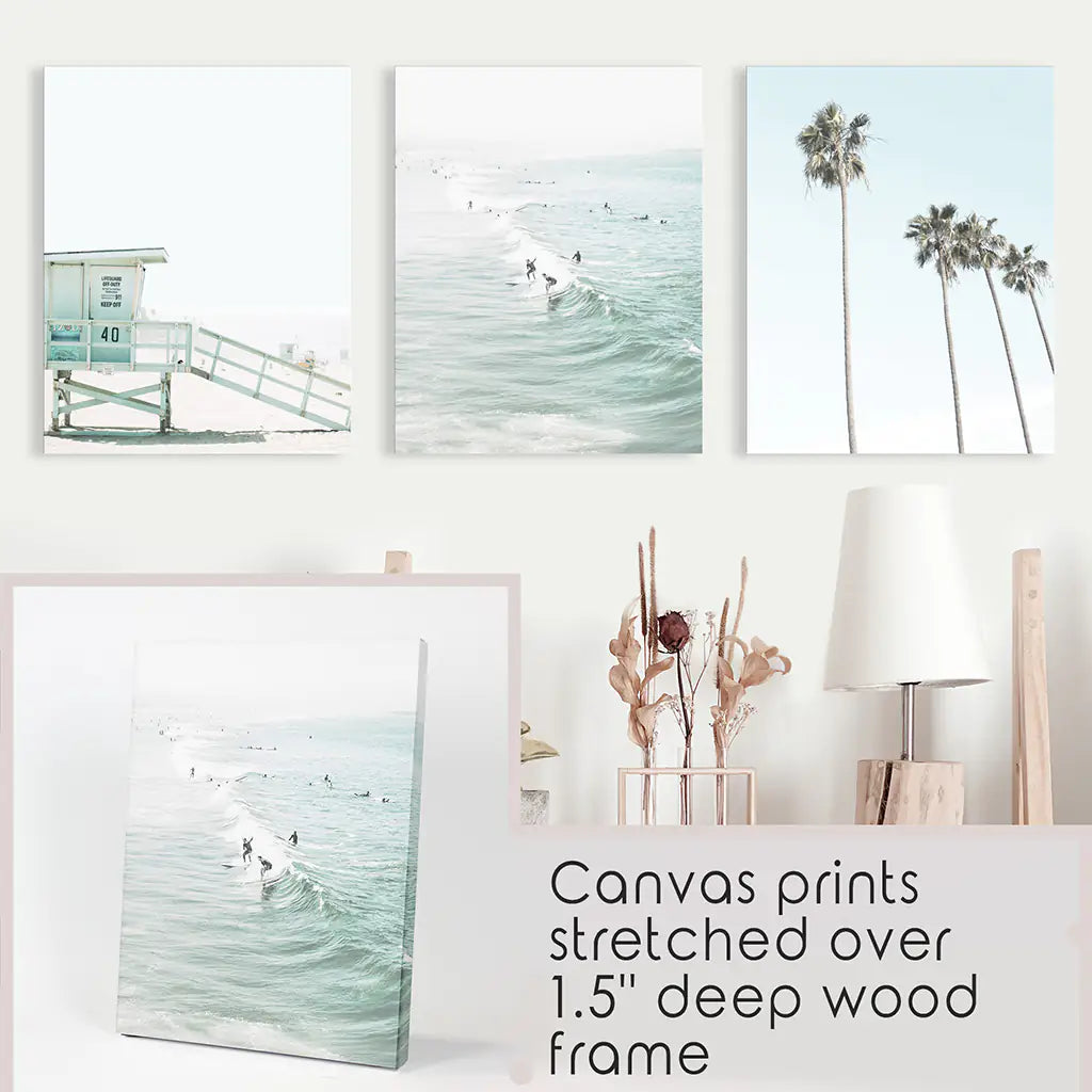 California Coastal Wall Art Set of 3. Lifeguard, Surfers