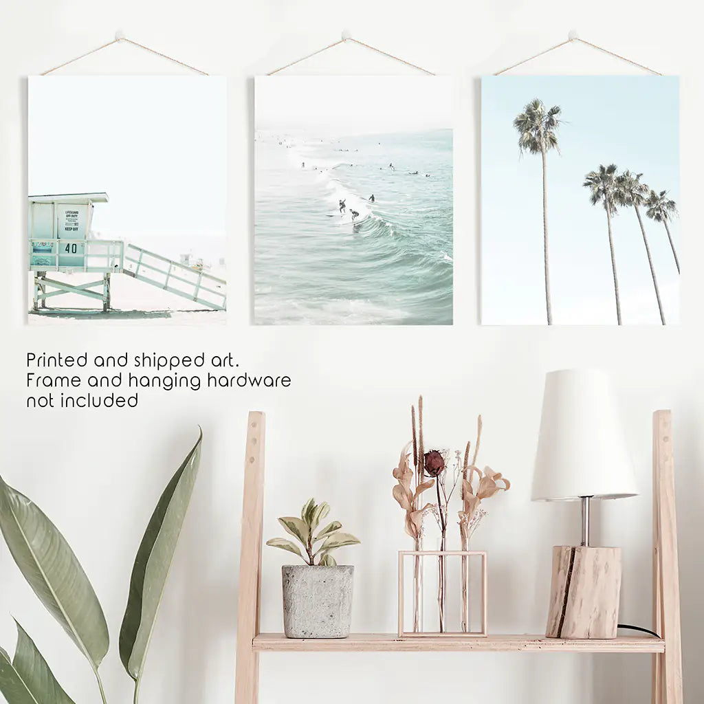 California Coastal Wall Art Set of 3. Lifeguard, Surfers