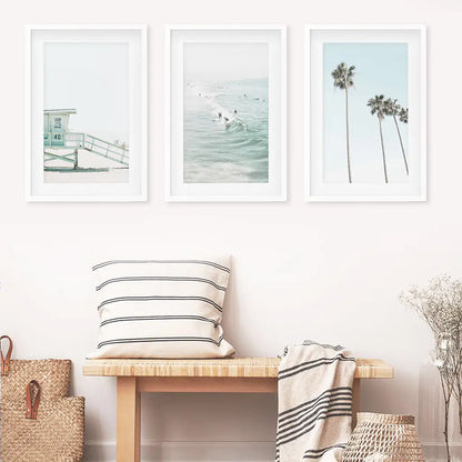 California Coastal Wall Art Set of 3. Lifeguard, Surfers