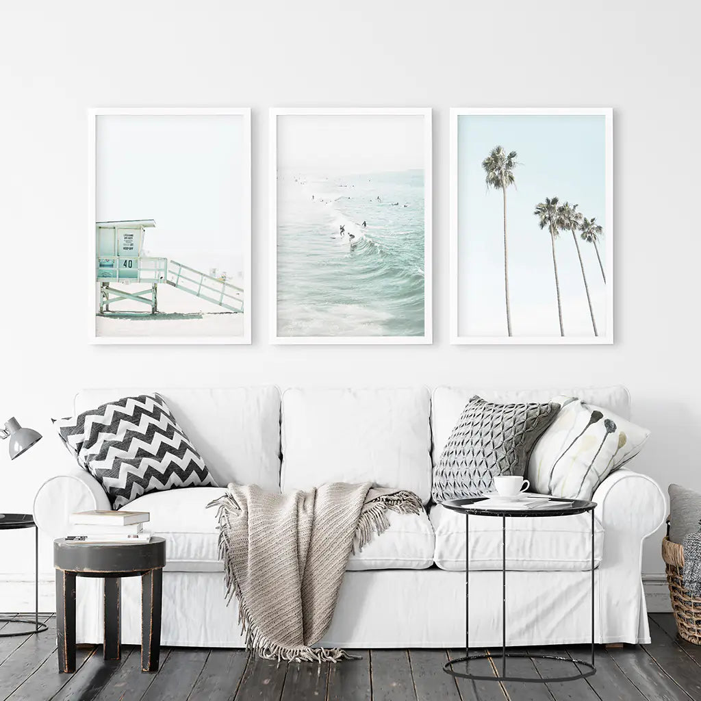 California Coastal Wall Art Set of 3. Lifeguard, Surfers