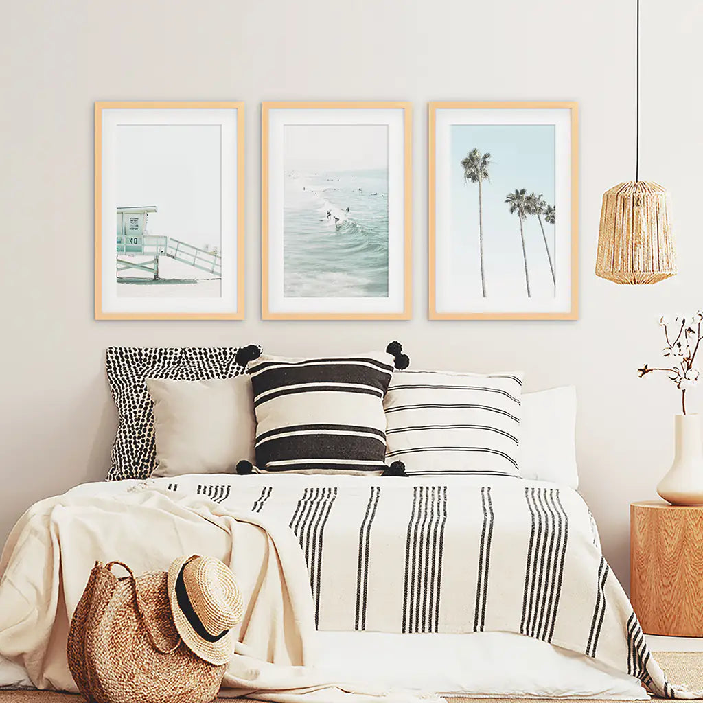 California Coastal Wall Art Set of 3. Lifeguard, Surfers