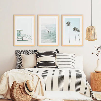 California Coastal Wall Art Set of 3. Lifeguard, Surfers