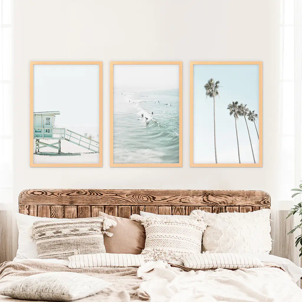 California Coastal Wall Art Set of 3. Lifeguard, Surfers