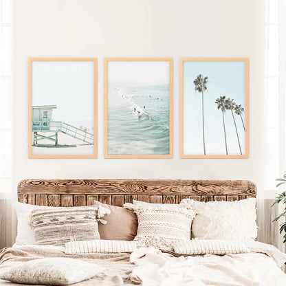 California Coastal Wall Art Set of 3. Lifeguard, Surfers