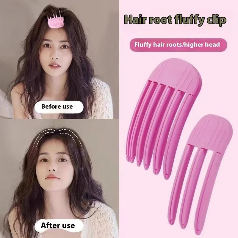 Before and after hair root volume clip showing instant lift and fluffy crown styling results comparison