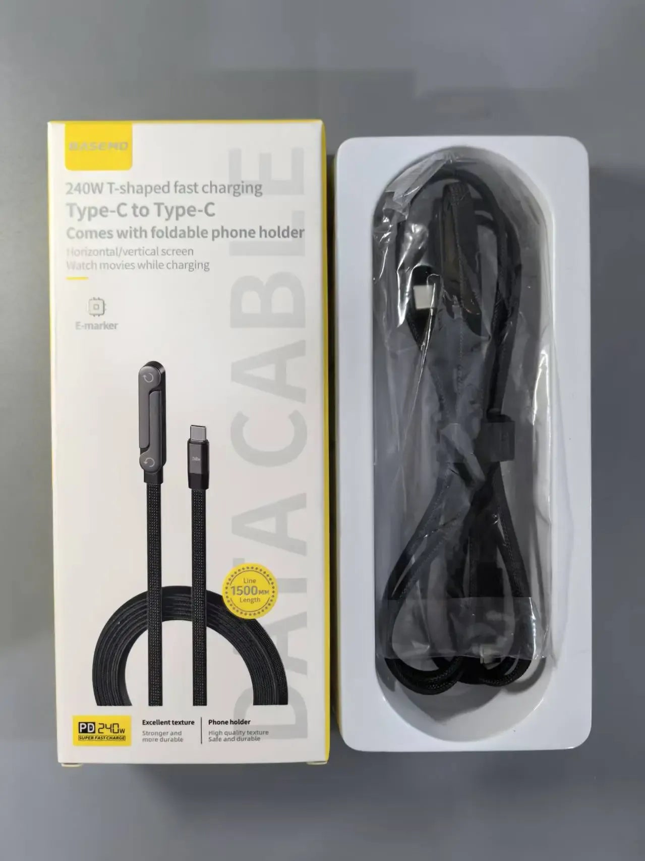 BeiMo bracket charging cable with retail packaging - 240W fast charge data cable with phone holder