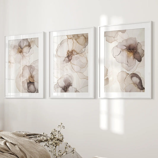 Watercolor Floral Abstract 3 Piece Wall Art Set