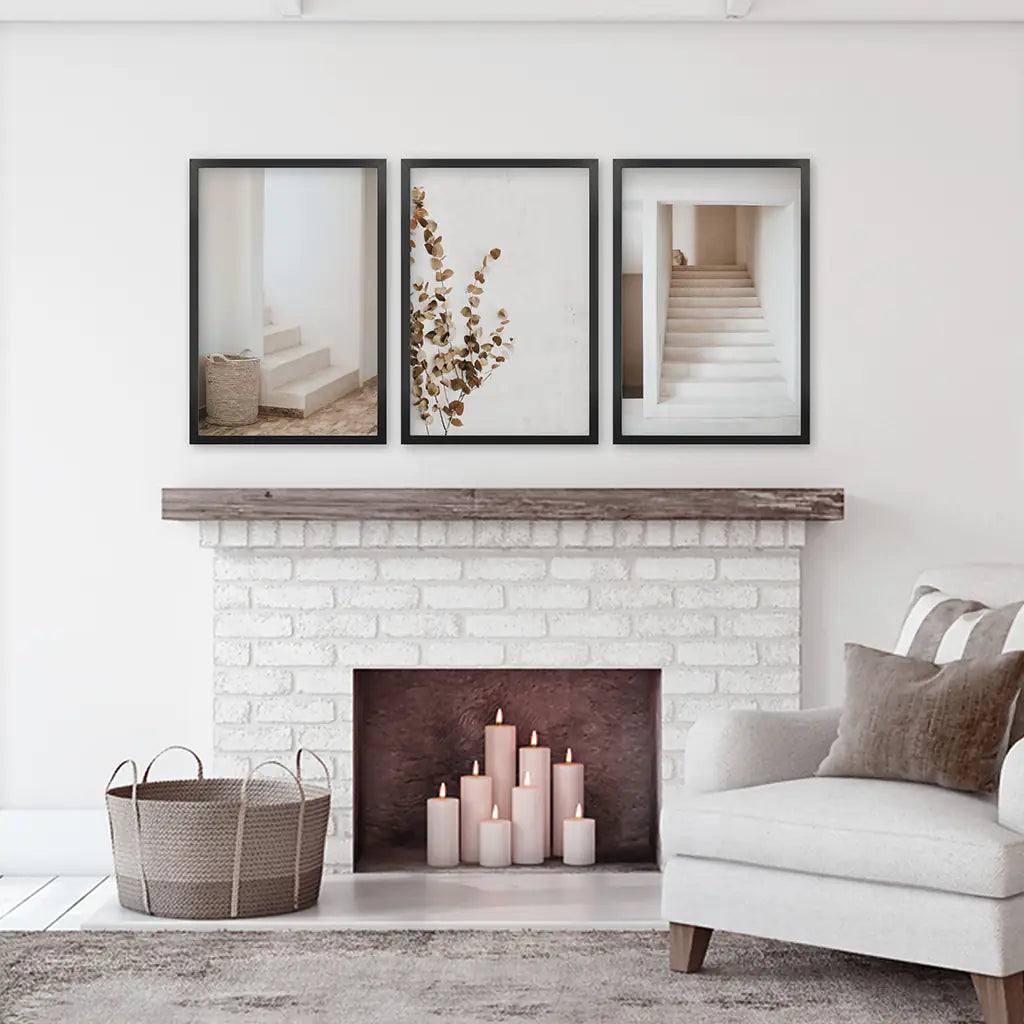 Boho Architectural Wall Art Set of 3 Eucalyptus Prints
