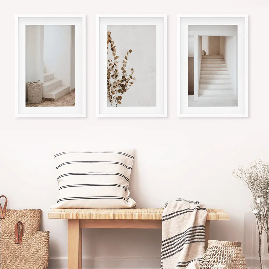 Boho Architectural Wall Art Set of 3 Eucalyptus Prints