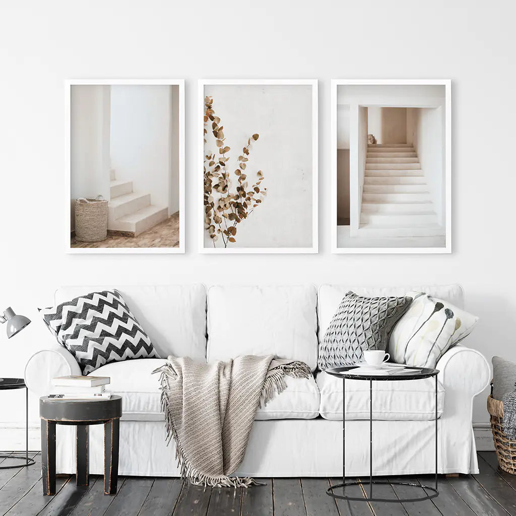 Boho Architectural Wall Art Set of 3 Eucalyptus Prints