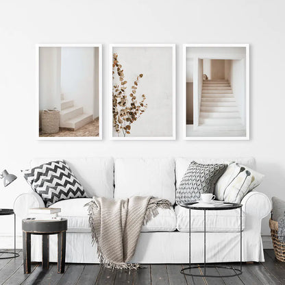 Boho Architectural Wall Art Set of 3 Eucalyptus Prints