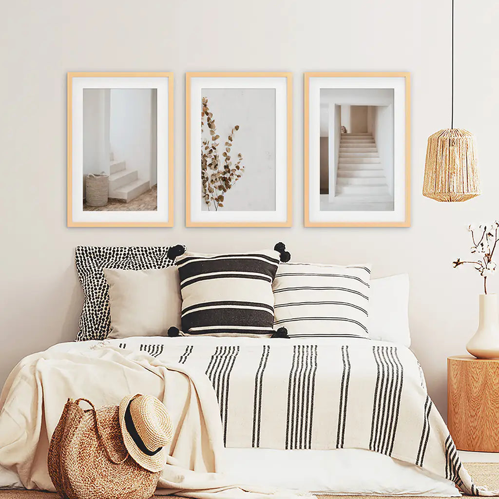 Boho Architectural Wall Art Set of 3 Eucalyptus Prints