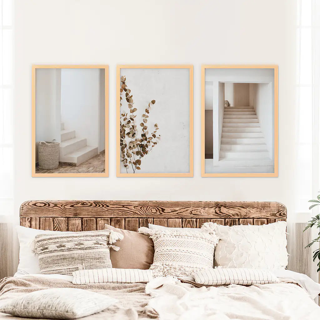 Boho Architectural Wall Art Set of 3 Eucalyptus Prints