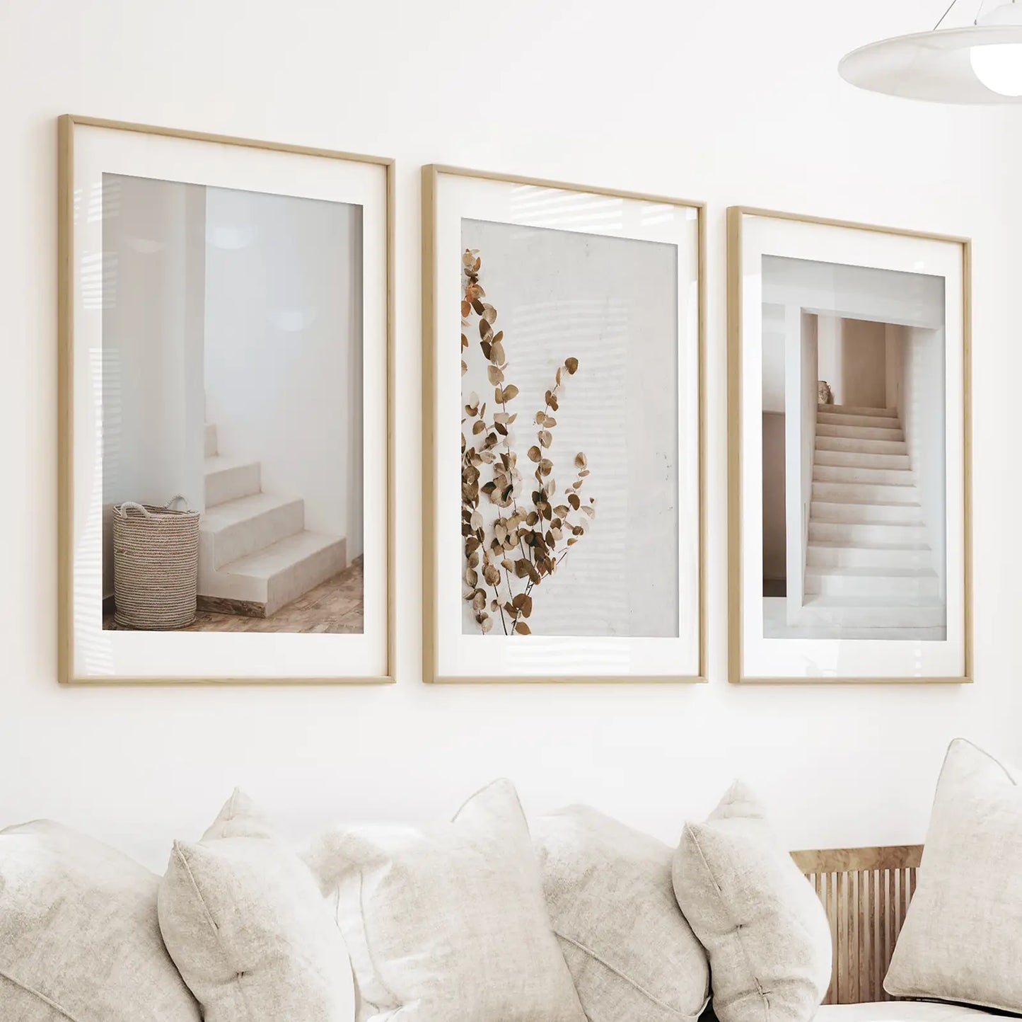 Boho Architectural Wall Art Set of 3 Eucalyptus Prints