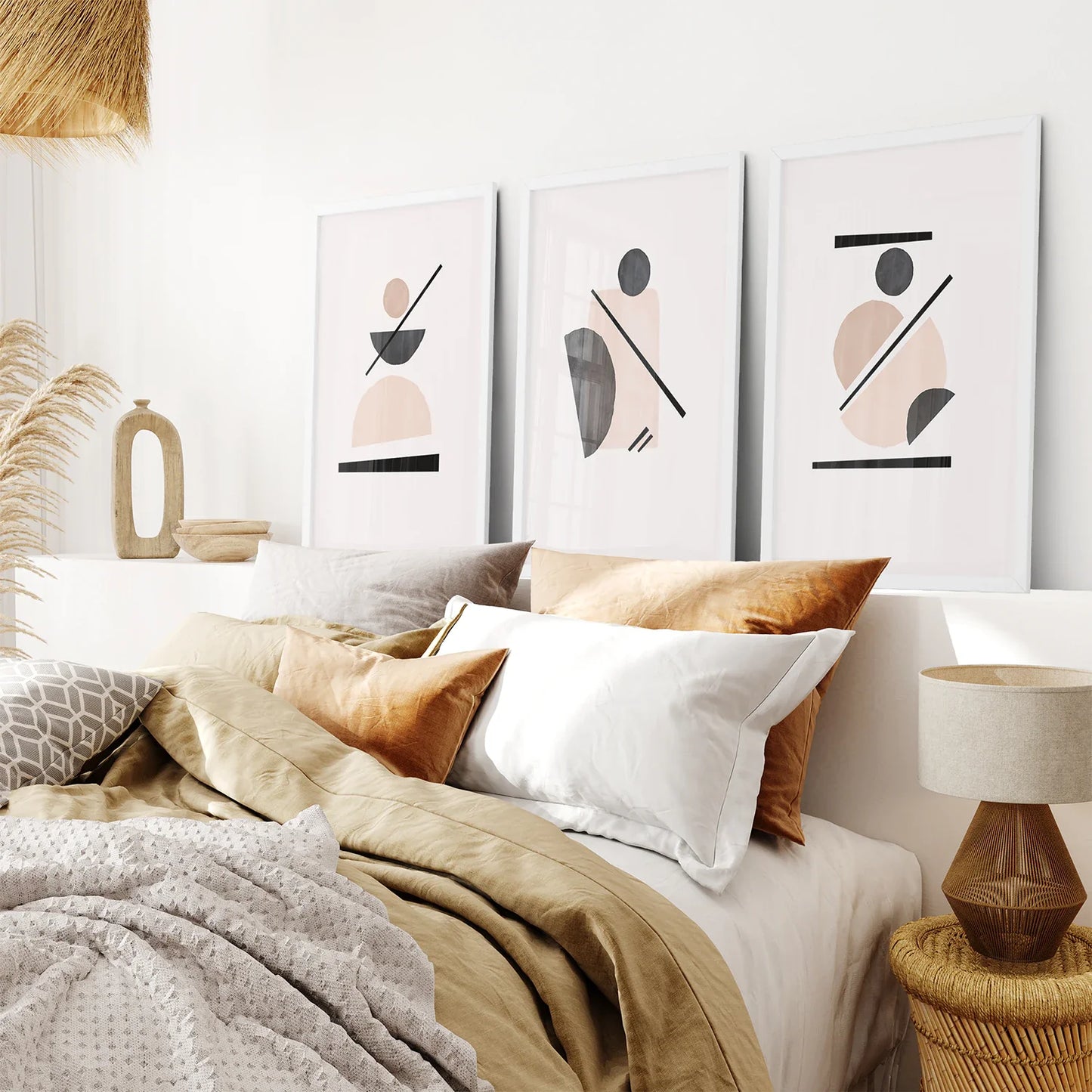 Mid-Century Modern Geometric Abstract Art Set of 3 Prints