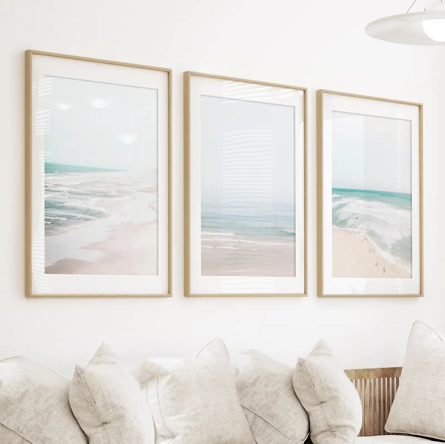 Minimalist Ocean Wall Art Set of 3. Neutral Beach Prints