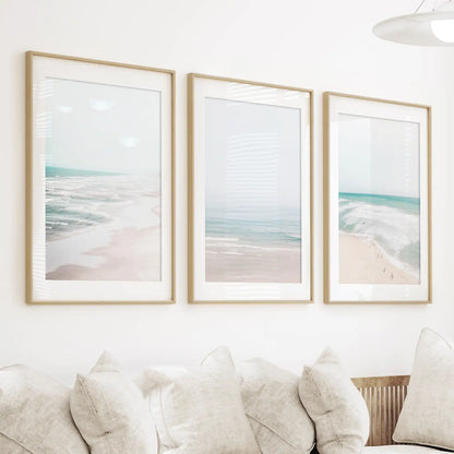 Minimalist Ocean Wall Art Set of 3. Neutral Beach Prints