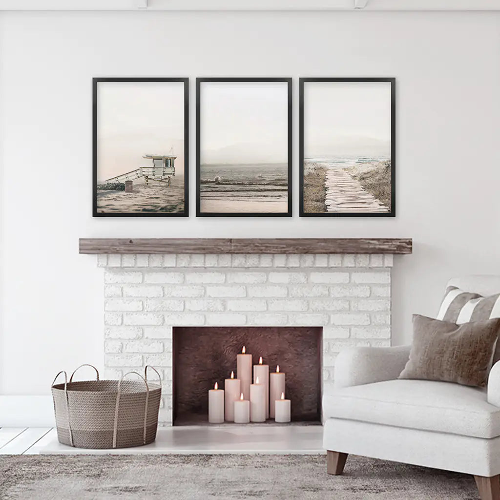 Beige Coastal Wall Art Set of 3 Beach Prints