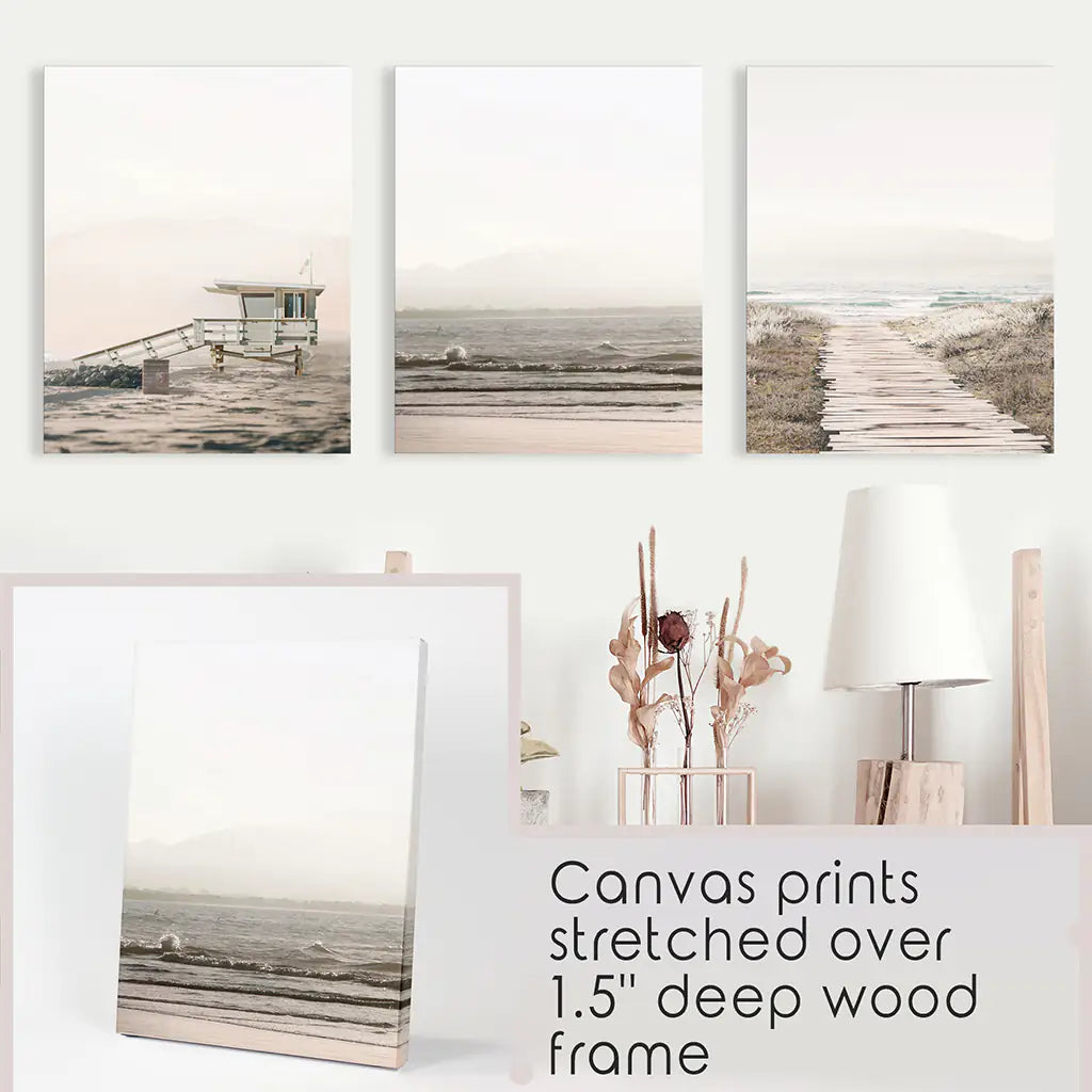 Beige Coastal Wall Art Set of 3 Beach Prints