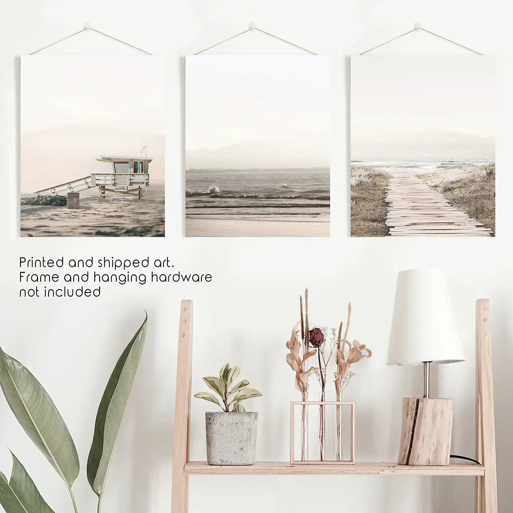 Beige Coastal Wall Art Set of 3 Beach Prints