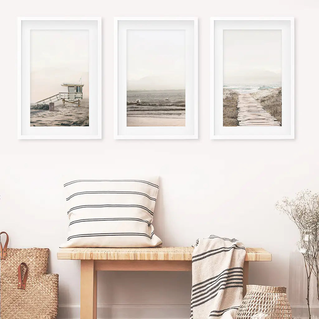 Beige Coastal Wall Art Set of 3 Beach Prints