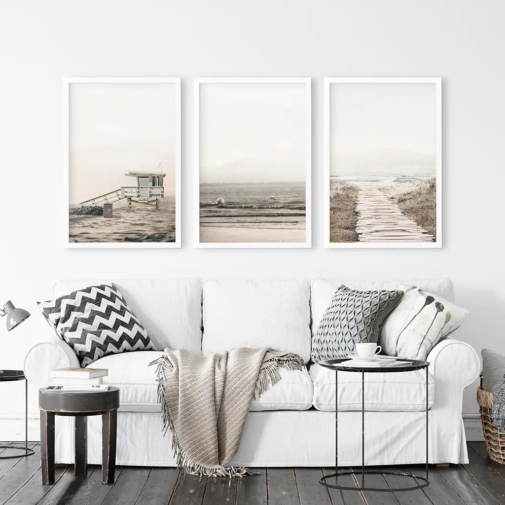Beige Coastal Wall Art Set of 3 Beach Prints