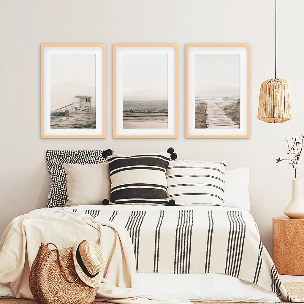 Beige Coastal Wall Art Set of 3 Beach Prints