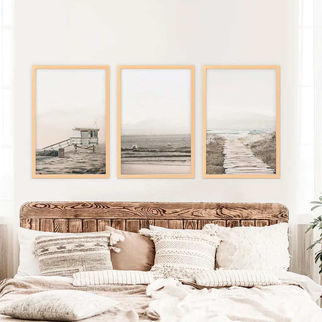 Beige Coastal Wall Art Set of 3 Beach Prints
