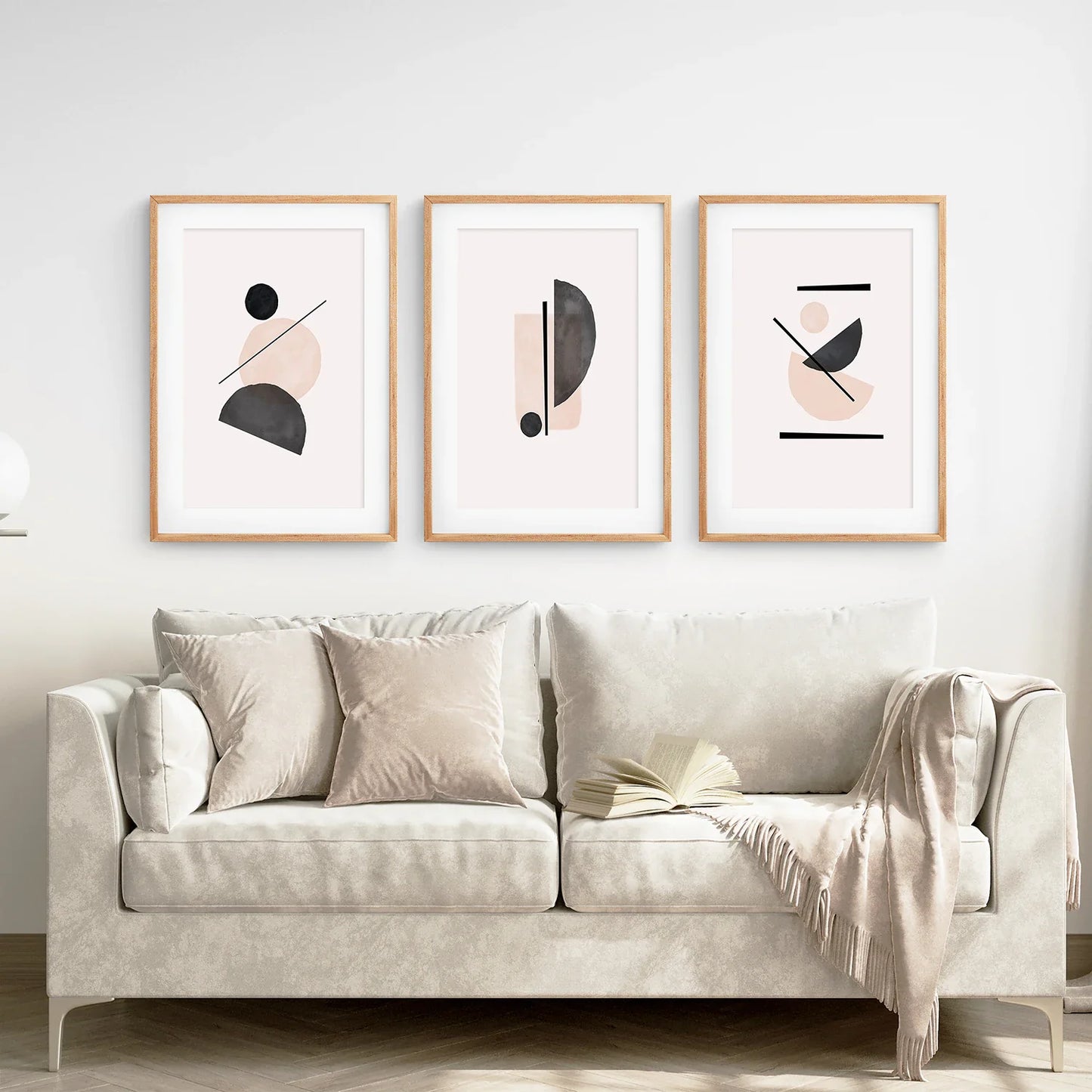 Mid-Century Modern Abstract Wall Art Set of 3 - Beige and Black