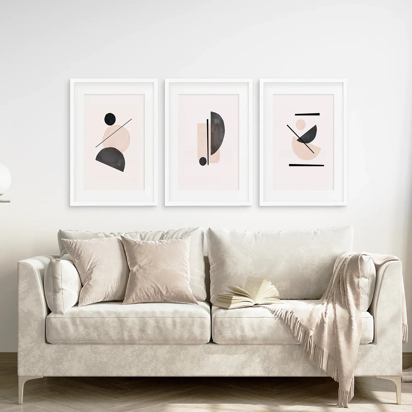 Mid-Century Modern Abstract Wall Art Set of 3 - Beige and Black
