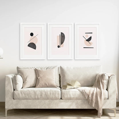 Mid-Century Modern Abstract Wall Art Set of 3 - Beige and Black