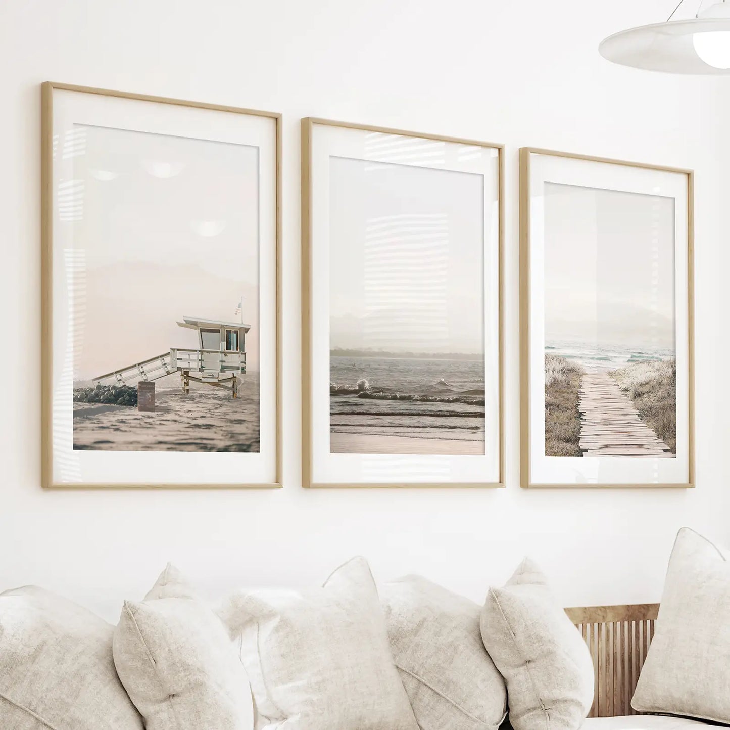 Beige Coastal Wall Art Set of 3 Beach Prints