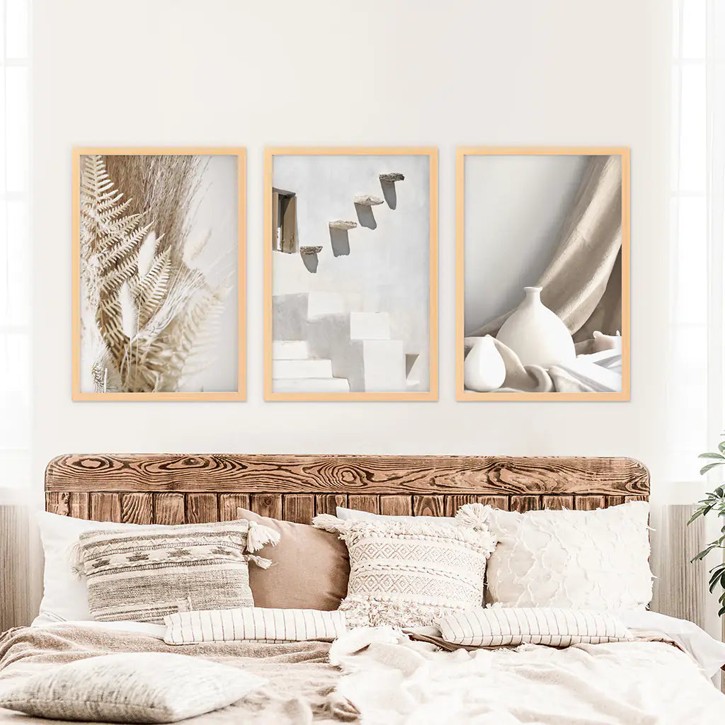 Neutral Boho Wall Art Set of 3 Terracotta Prints