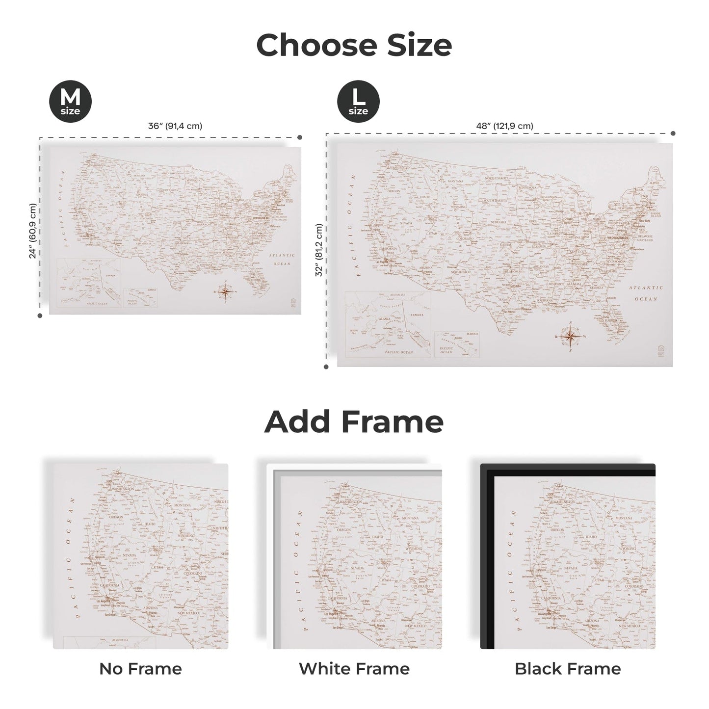 Beige Canvas USA Map Wall Art