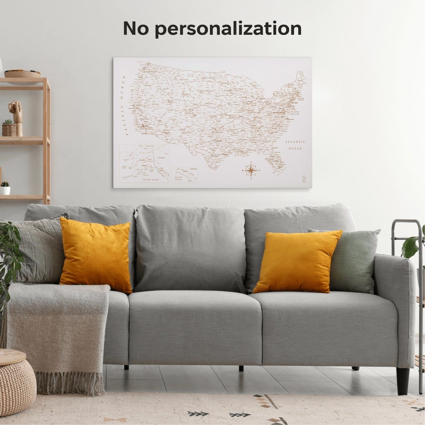 Beige Canvas USA Map Wall Art
