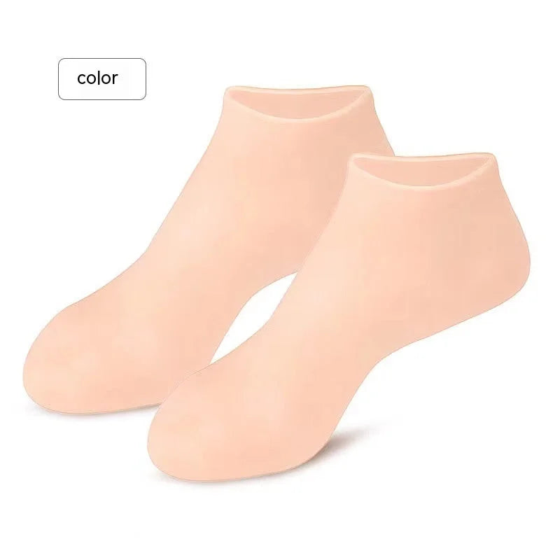 
Beige moisturizing gel booties pair - anti-cracking silicone foot socks for dry skin care