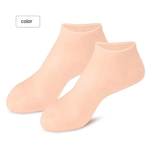 
Beige moisturizing gel booties pair - anti-cracking silicone foot socks for dry skin care