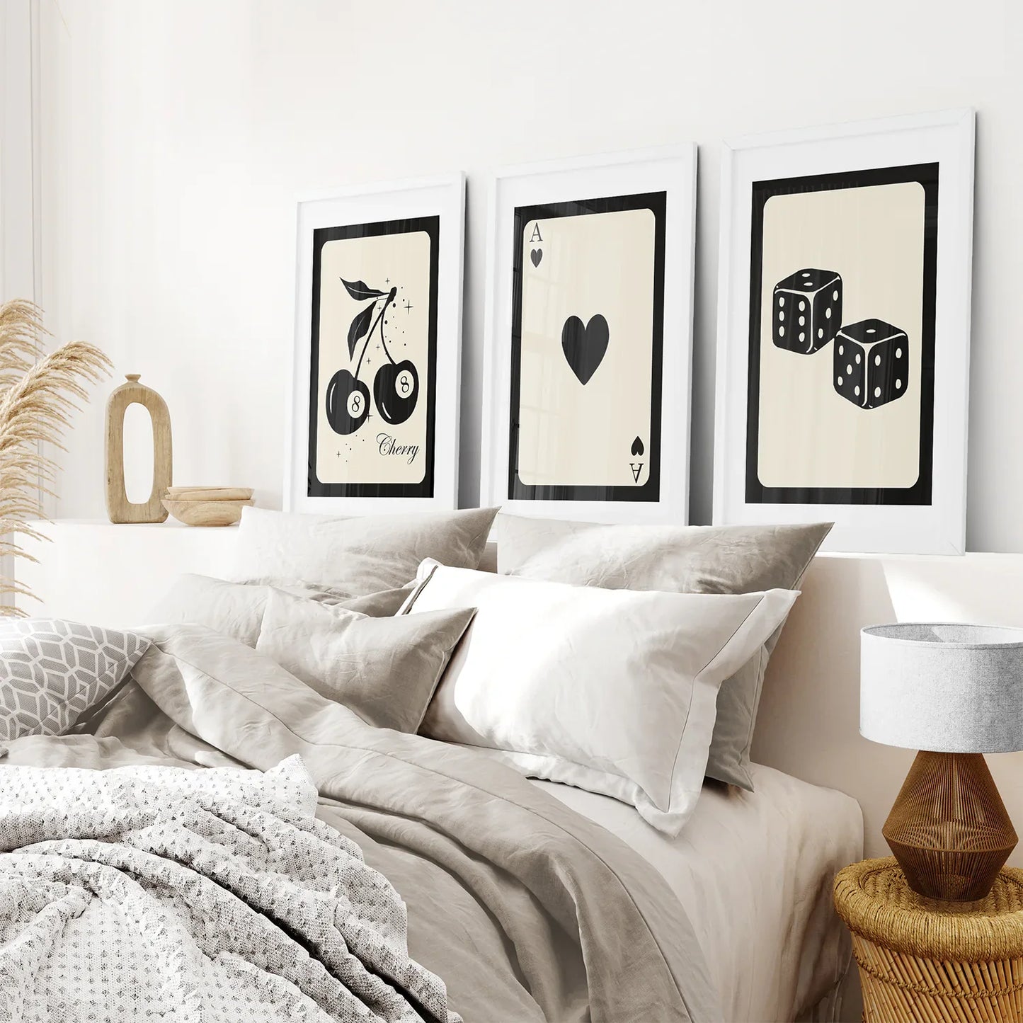 Vintage Playing Cards Wall Art Set of 3, Black and Beige