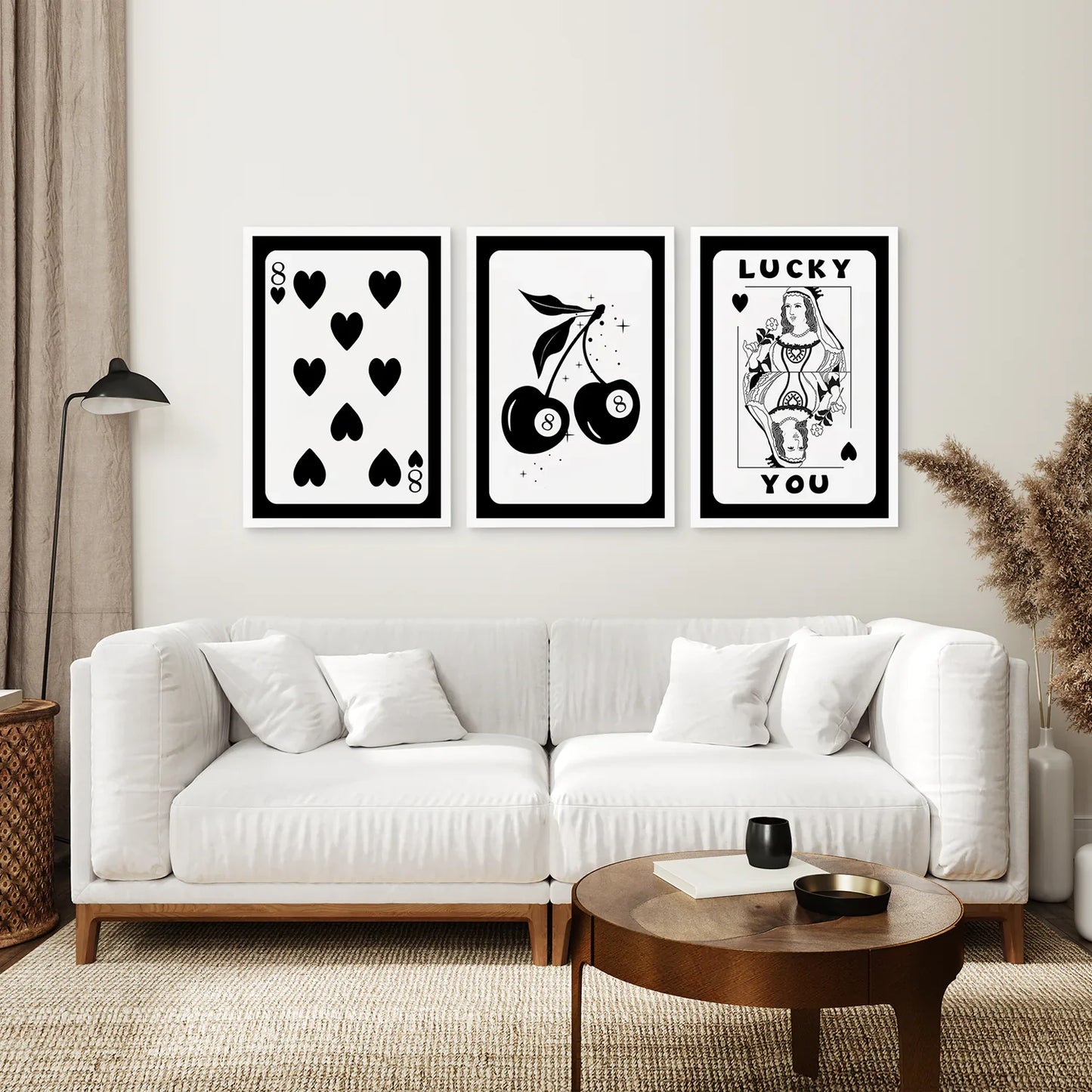 Black and White 8 Ball Cherry Wall Art Set of 3, Retro Prints