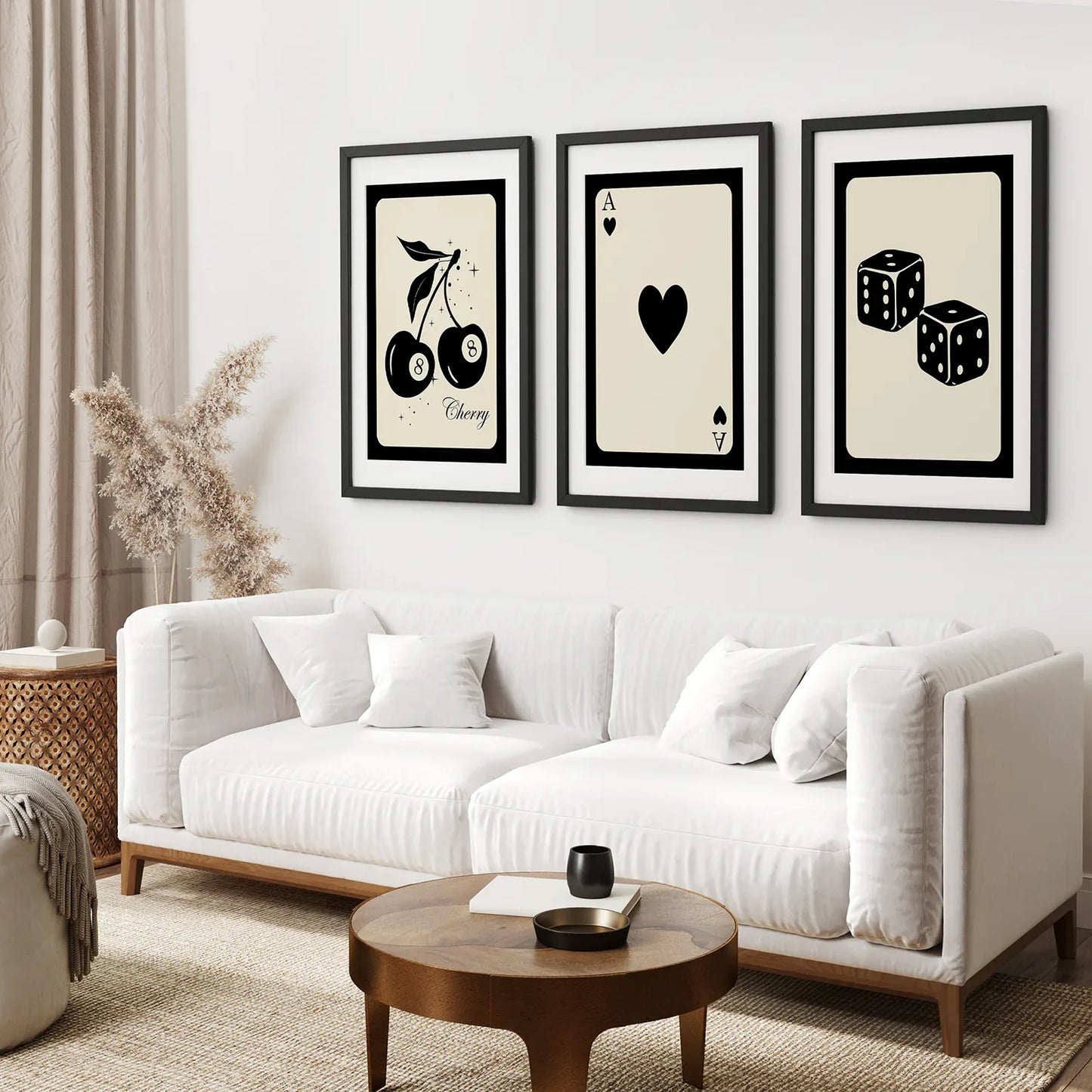 Vintage Playing Cards Wall Art Set of 3, Black and Beige