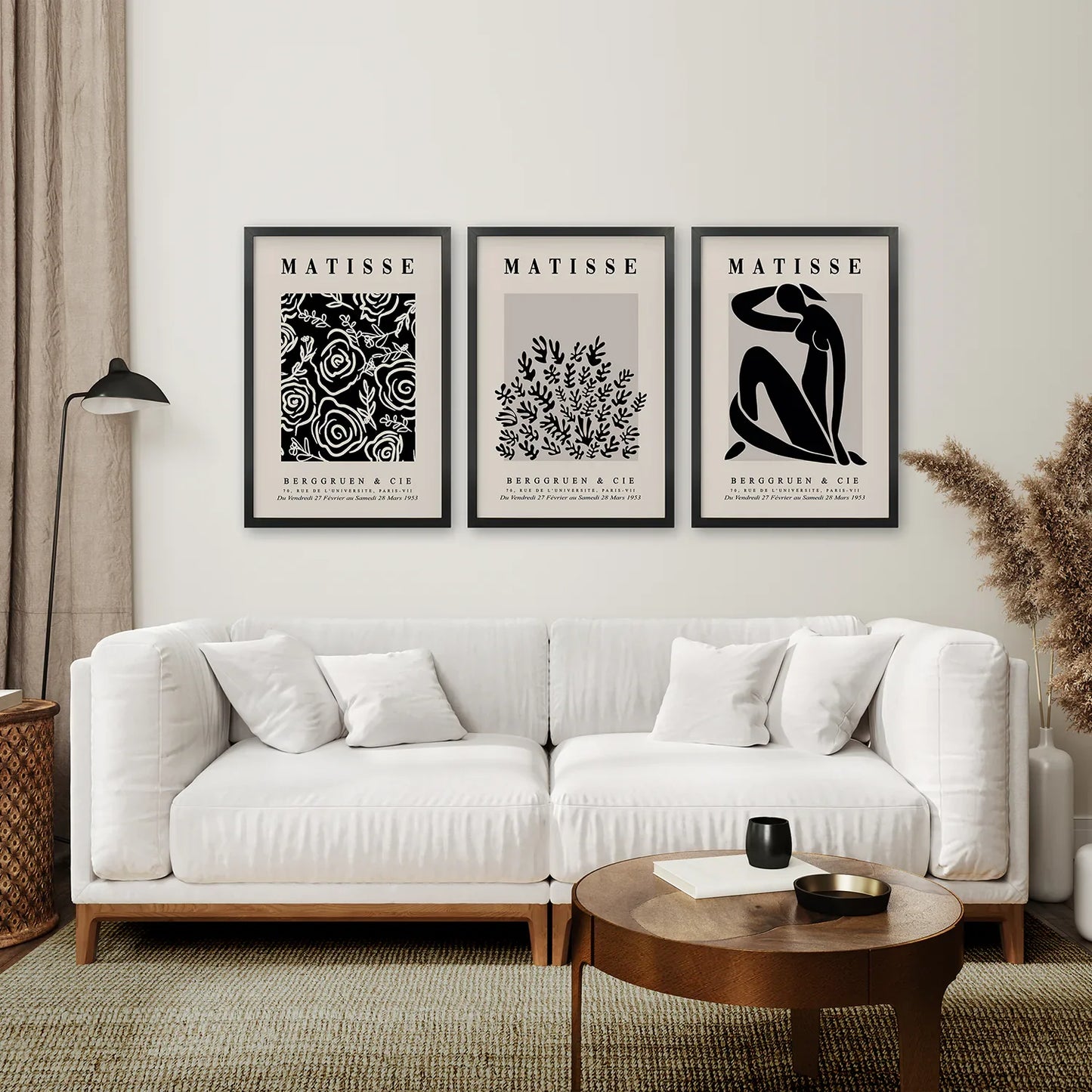 Black Beige Abstract Wall Art Set of 3 Vintage Prints