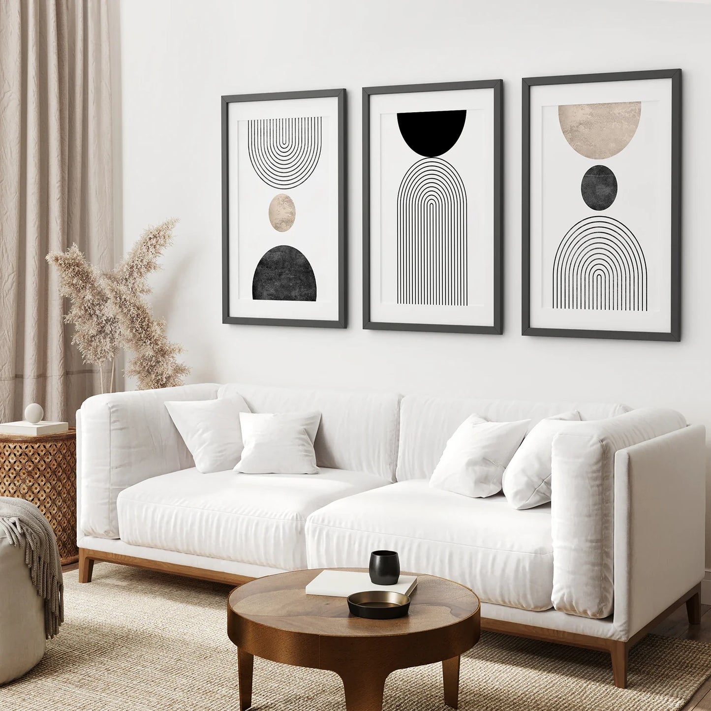Neutral Mid-Century Modern Wall Art Set of 3, Boho Prints