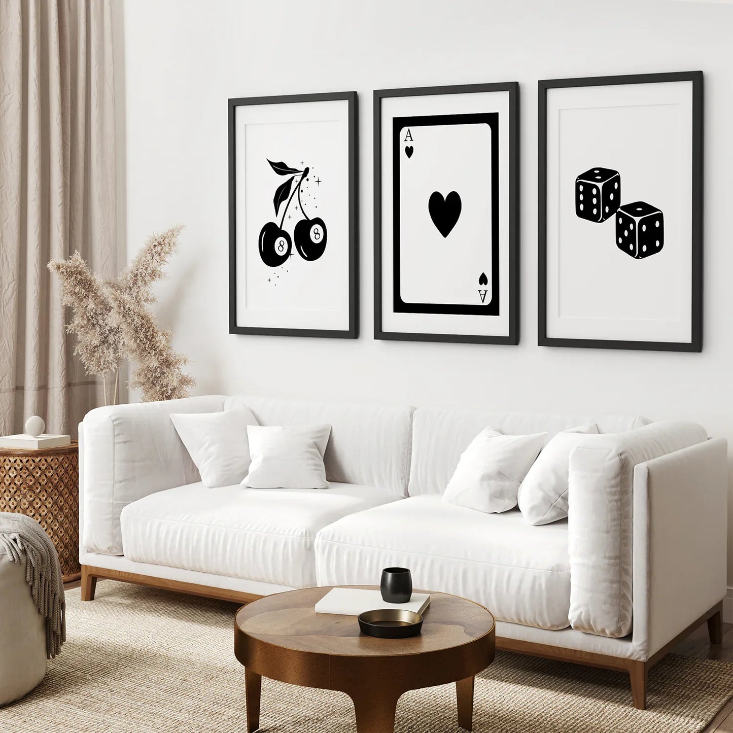 Black and White Playing Card Wall Art Set of 3