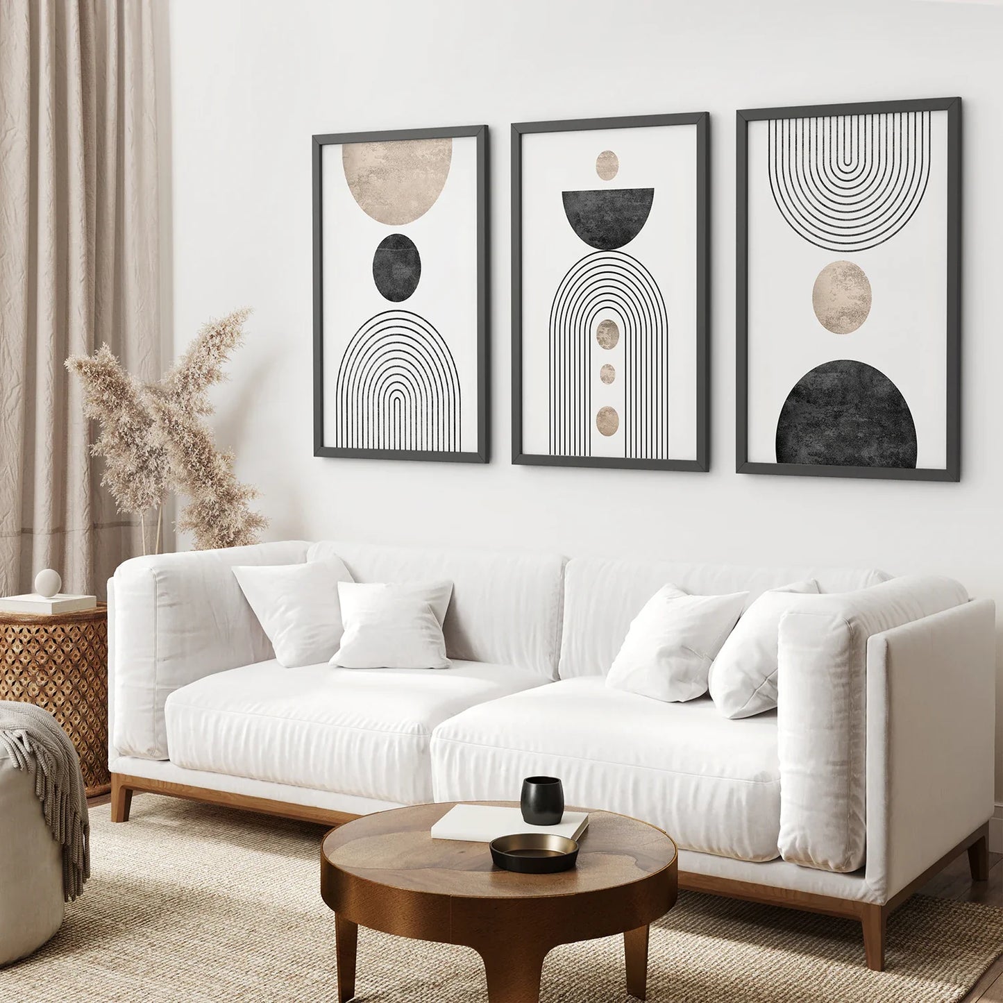 Minimalist Black Rainbow Wall Art Set of 3, Modern Prints