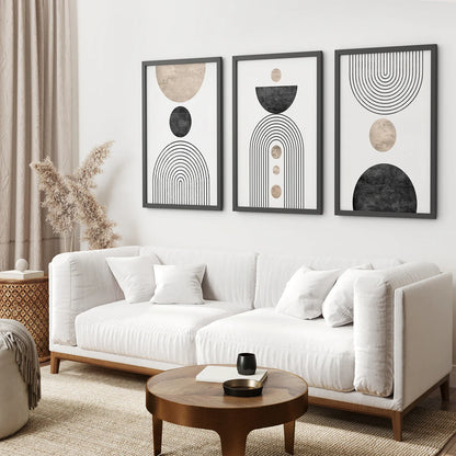 Minimalist Black Rainbow Wall Art Set of 3, Modern Prints