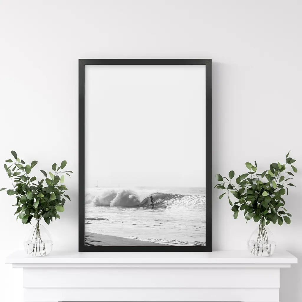 Black and White Boho Surfer Print - Tropical Coastal Wall Art