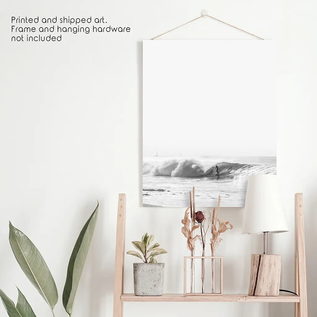 Black and White Boho Surfer Print - Tropical Coastal Wall Art