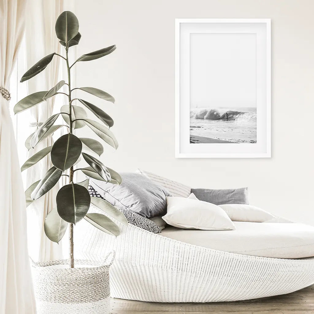 Black and White Boho Surfer Print - Tropical Coastal Wall Art